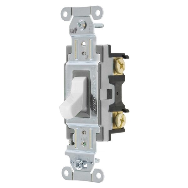 Bryant Toggle Switch, General Purpose AC, Single Pole, 15A 120/277V AC, Side Wired Only, White CS115BW